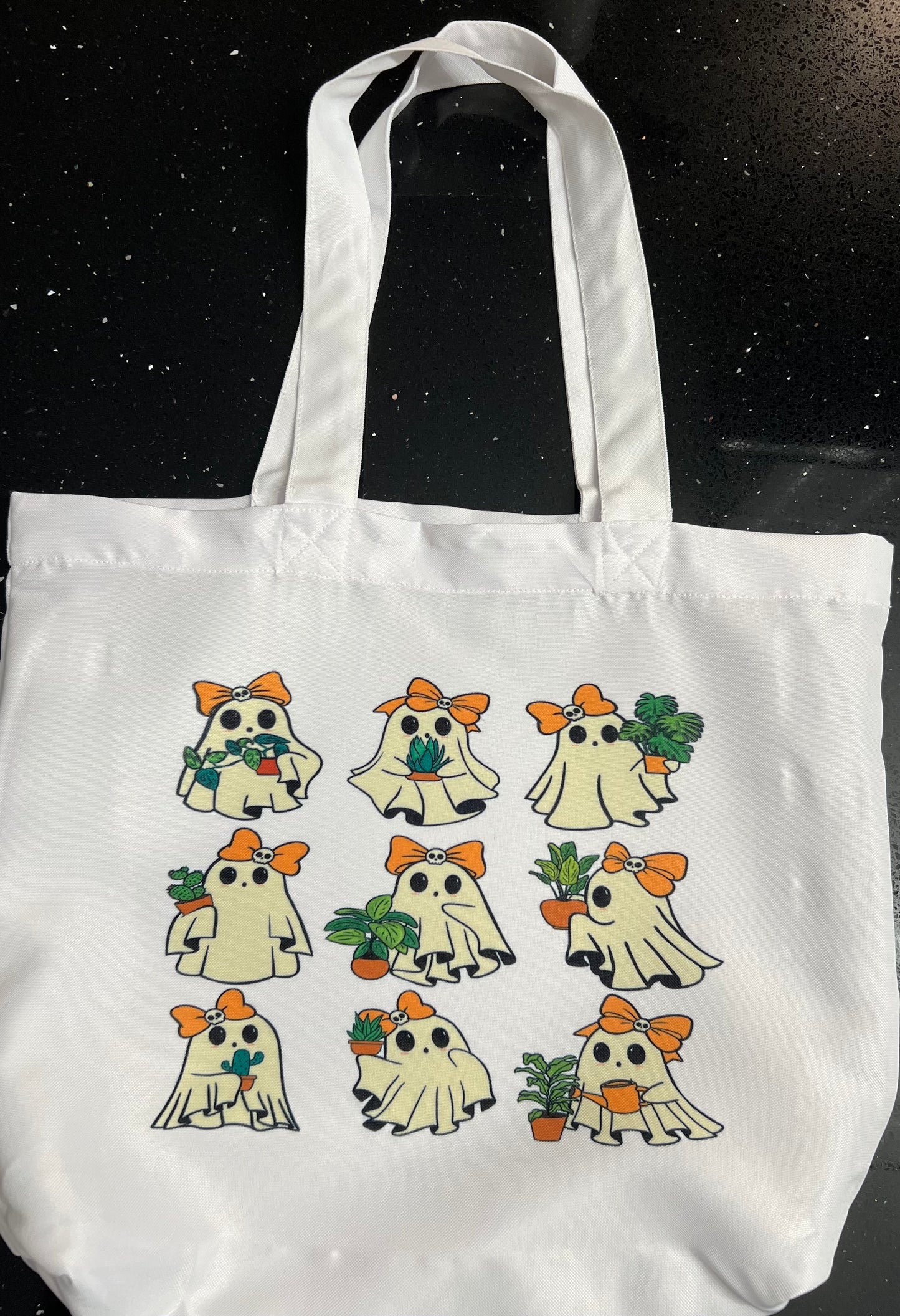 Orange Bow Ghost with House Plants Tote Bag