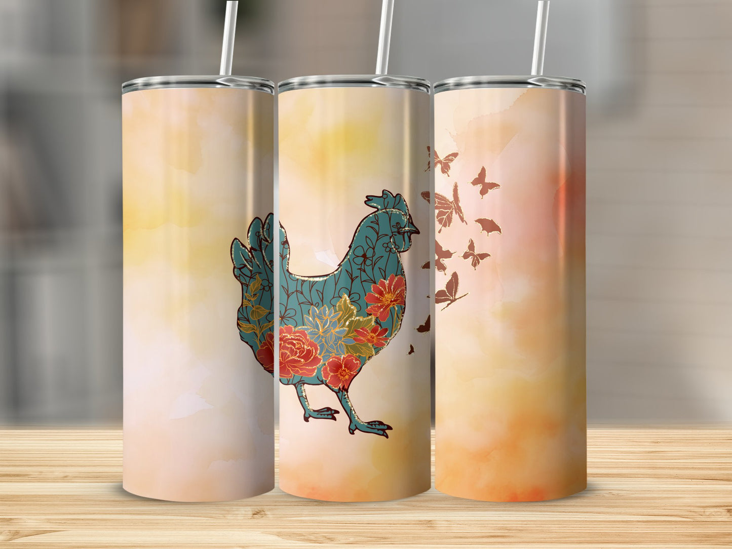 Floral Chicken Stainless Steel Tumbler