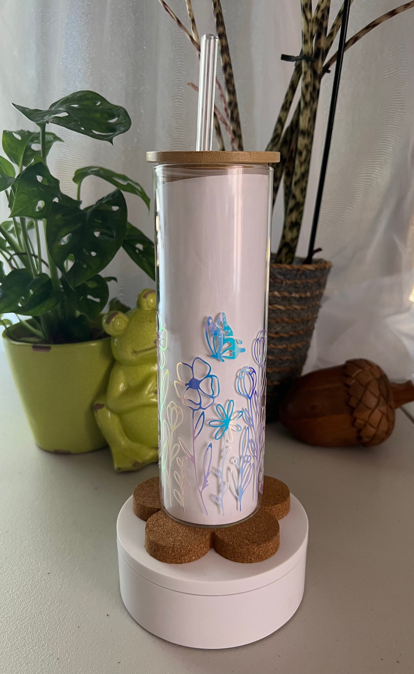 Wild Flowers with Bee & Butterfly Glass Tumbler