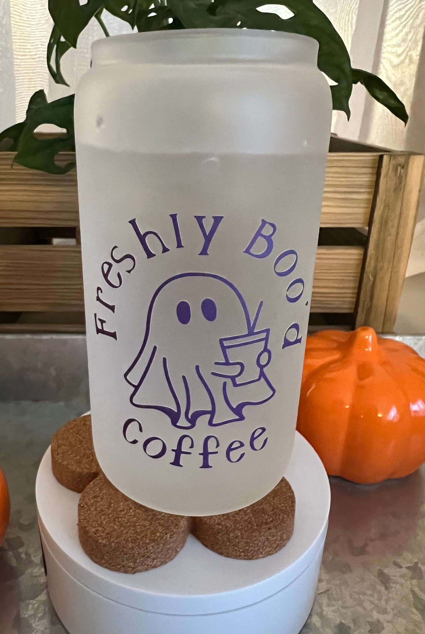 Color Changing Freshly Boo'd Coffee (Turquoise to Purple) Frosted Glass