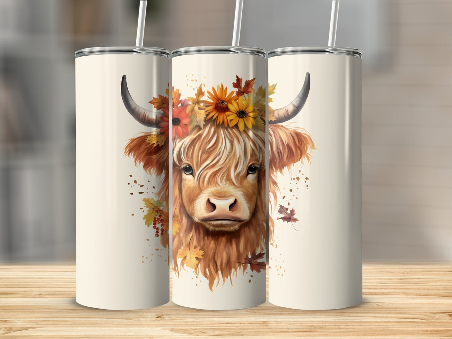 Highland Cow with flower Crown Stainless steel Tumbler