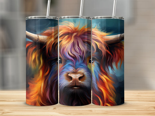 Rainbow Highland Cow Stainless Steel Tumbler