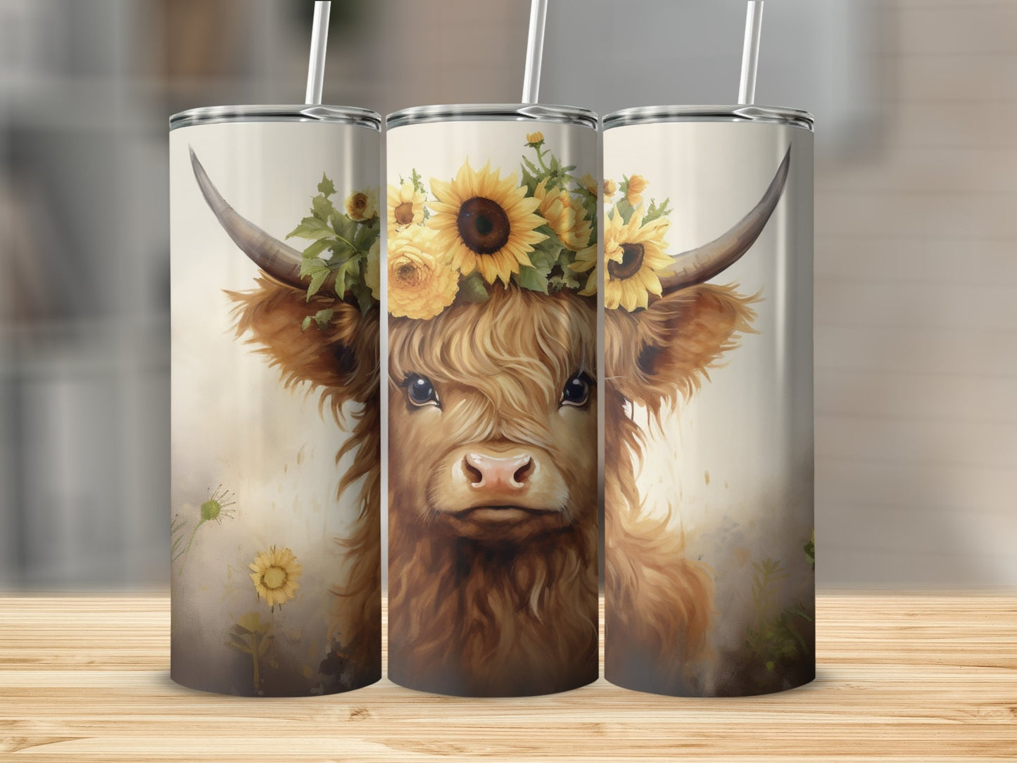 Baby Cow with Sunflower Crown Stainless Steel Tumbler