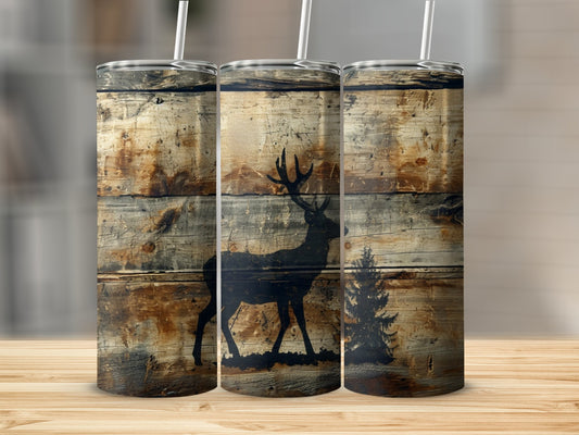 Wooden Deer Silhouette Stainless Steel Tumbler