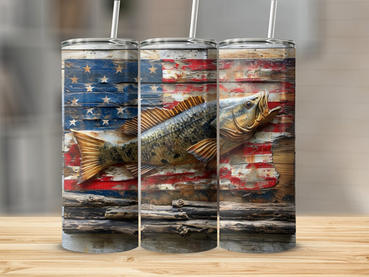 Spotted Bass American Flag Stainless Steel Tumbler