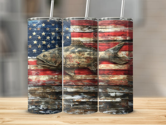 Female Salmon American Flag Stainless Steel Tumbler