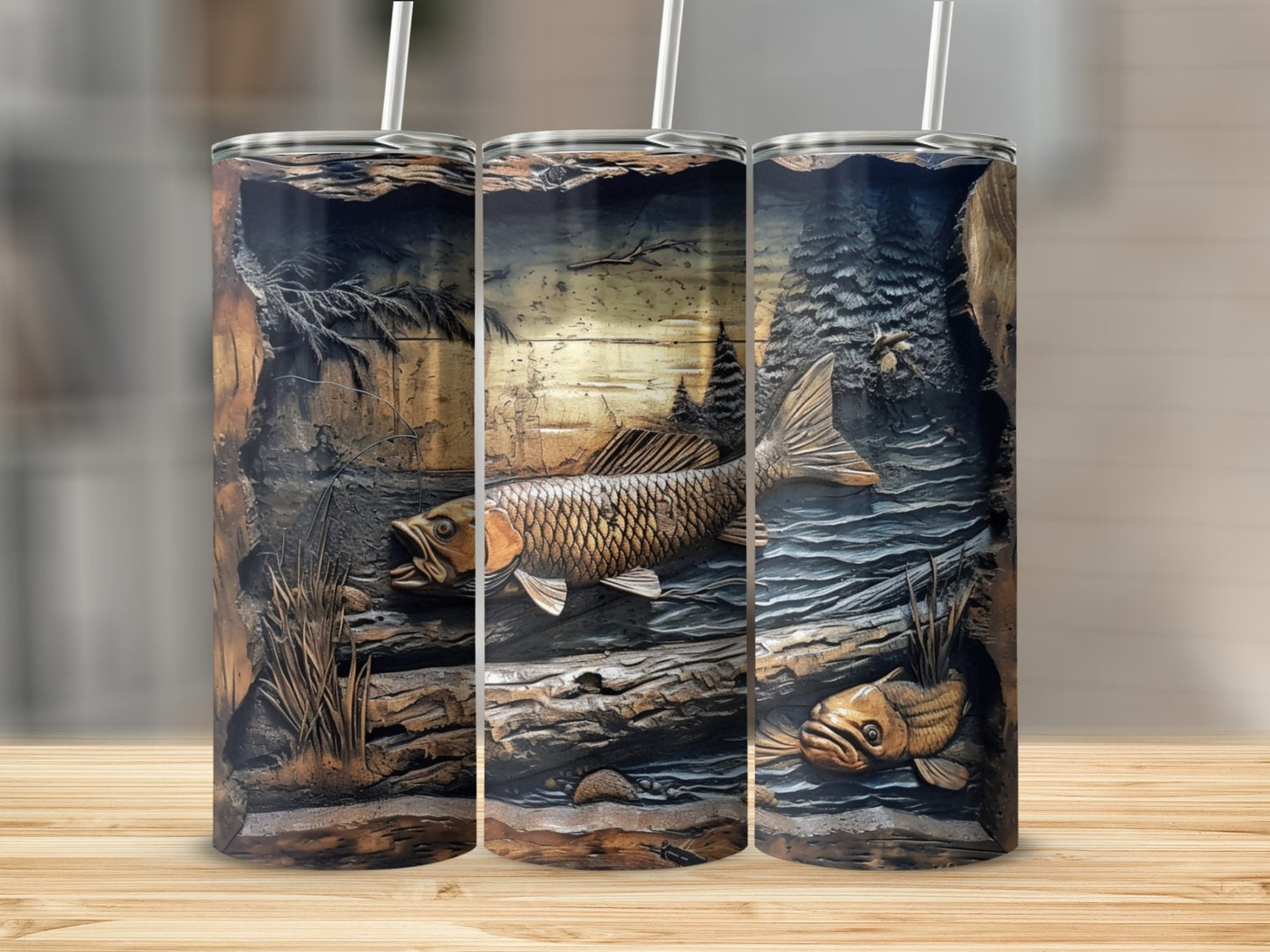 Carved Fish In Muddy Water Stainless Steel Tumbler