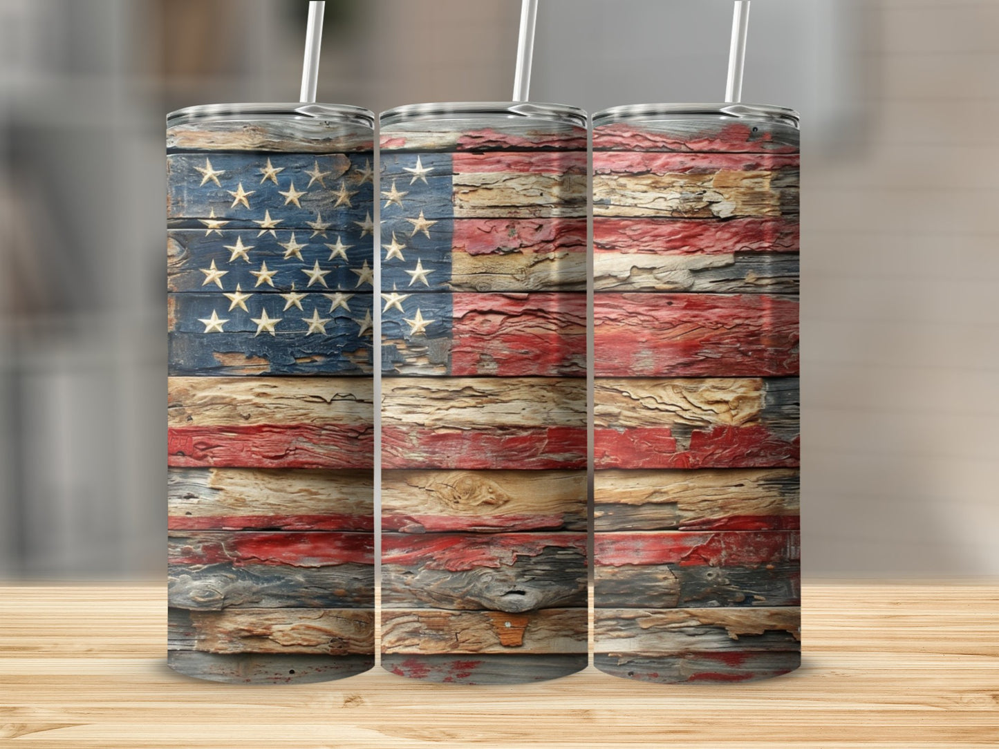 Rustic Wooden Flag Stainless Steel Tumbler