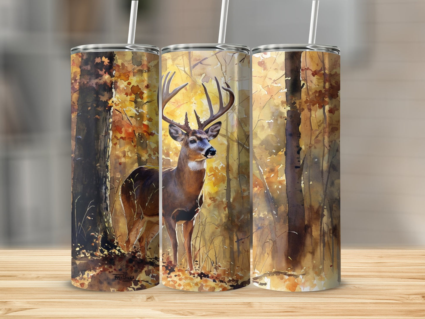 Watercolor Deer in Autumn Stainless Steel Tumbler