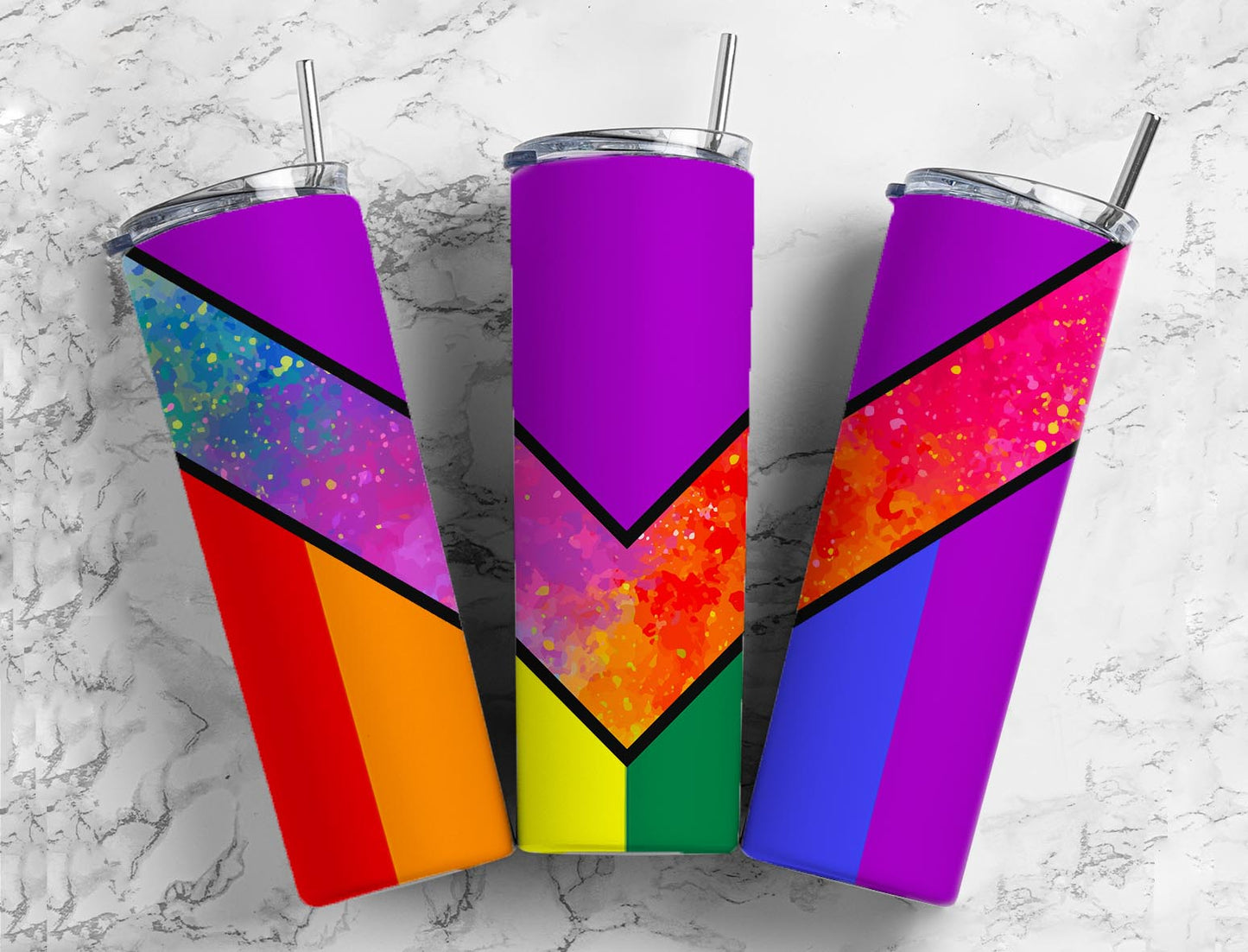 Split V Rainbow Paint Splat Stainless Steel Tumbler