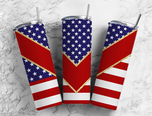 Split V Red American Flag Stainless Steel Tumbler