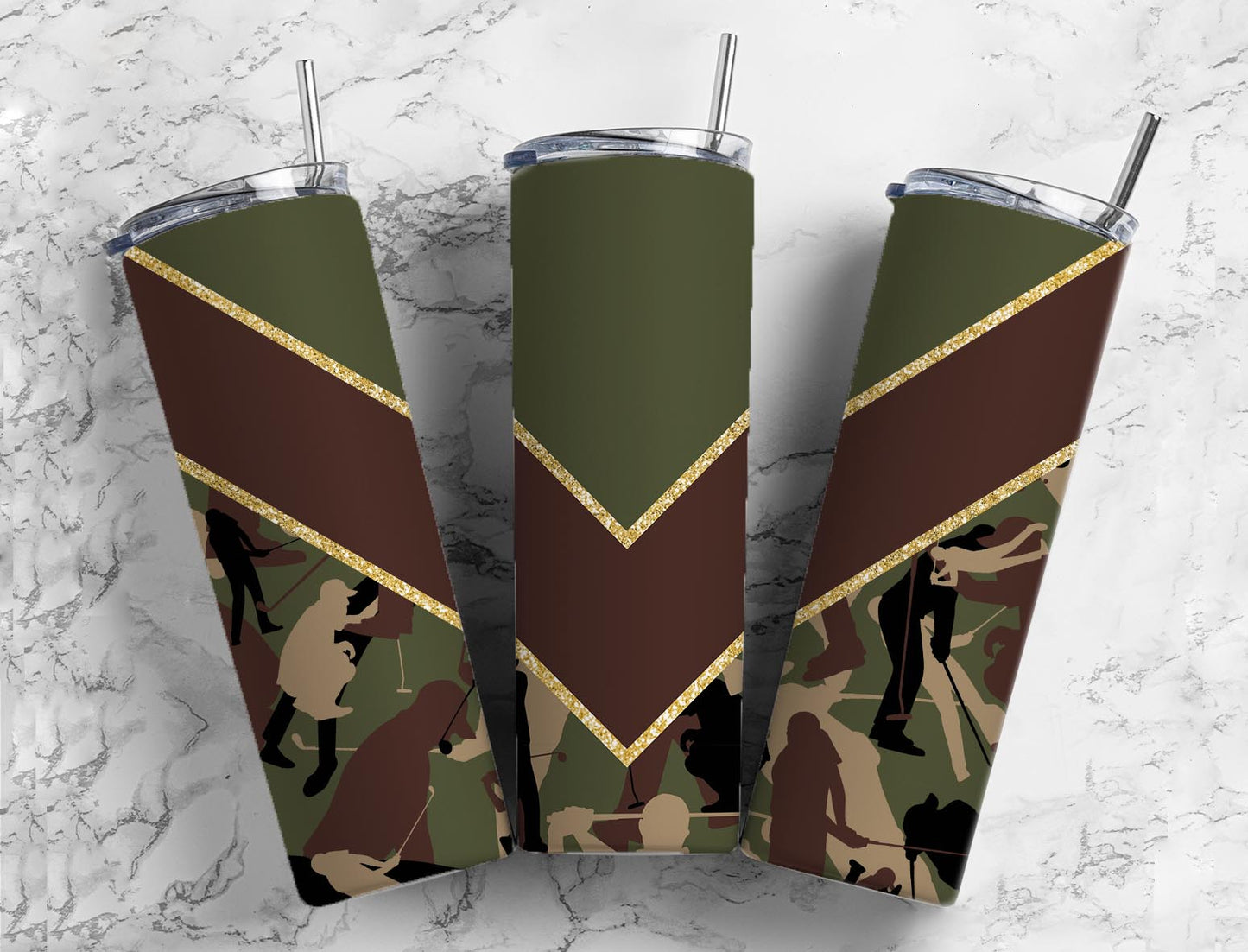 Split V Brown & Green Golfer Stainless Steel Tumbler