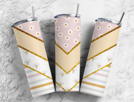 Split V Pastel Daisies & Stripes Stainless Steel Tumbler