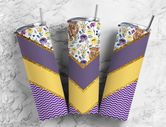 Split V Purple & Yellow Highland Cow Stainless Steel Tumbler