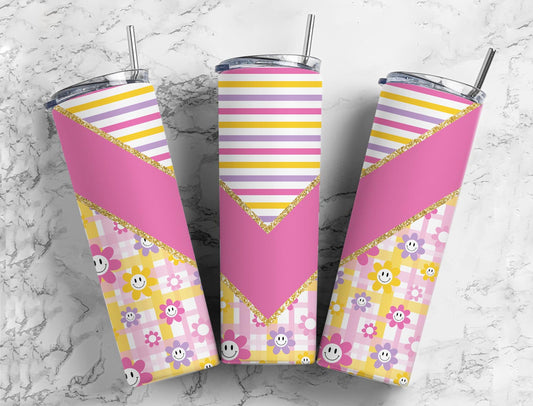 Split V Checkered & Striped Smiley Faces Stainless Steel Tumbler