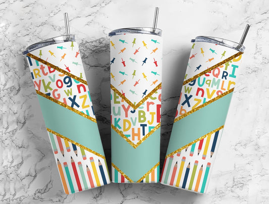 Split V Abc's & Pencils Stainless Steel Tumbler