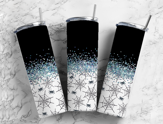 Glitter Black Spider Webs Halloween Stainless Steel Tumbler