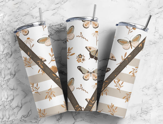 Split V Gray Butterfly Stainless Steel Tumbler