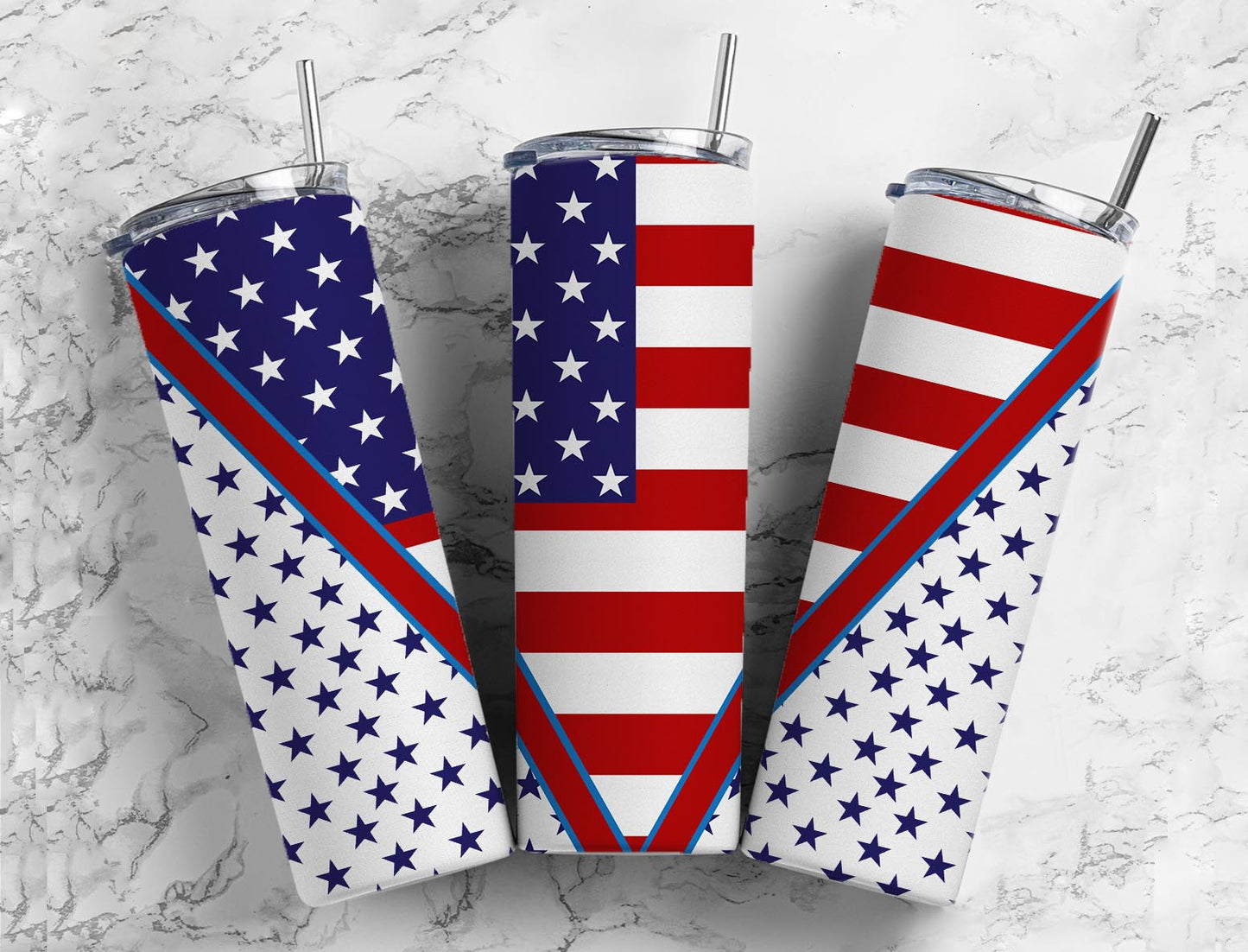 Split V American Flag Blue Stars Stainless Steel Tumbler