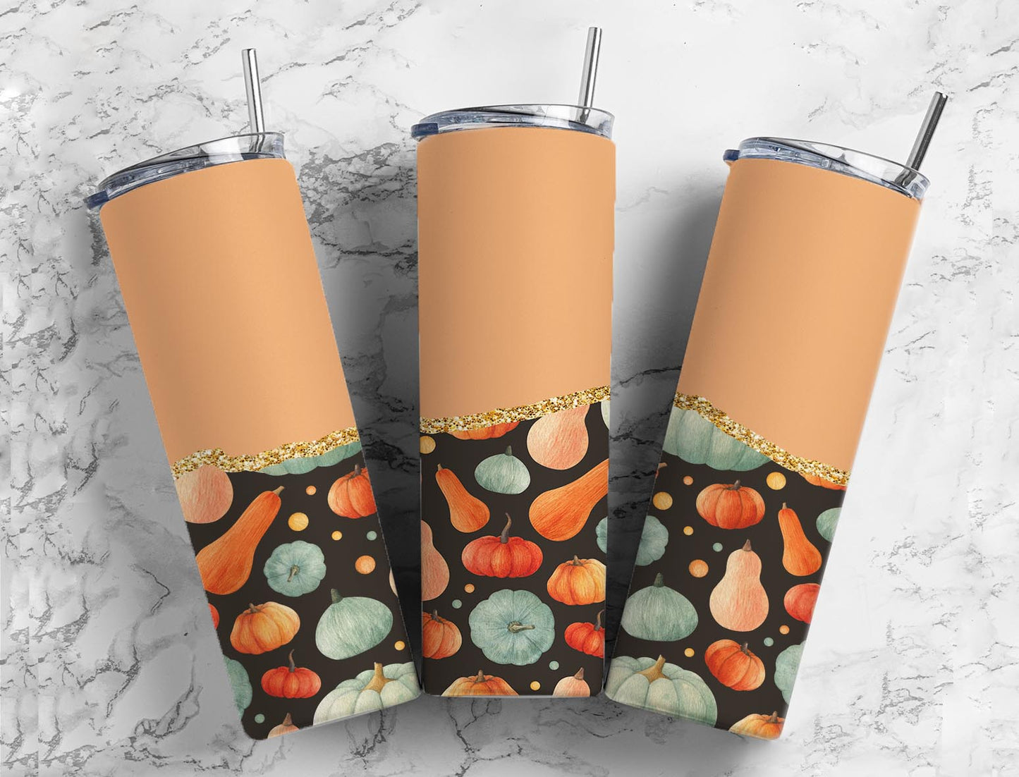 Split Gold Design- Fall Pumpkins Stainless Steel Tumbler