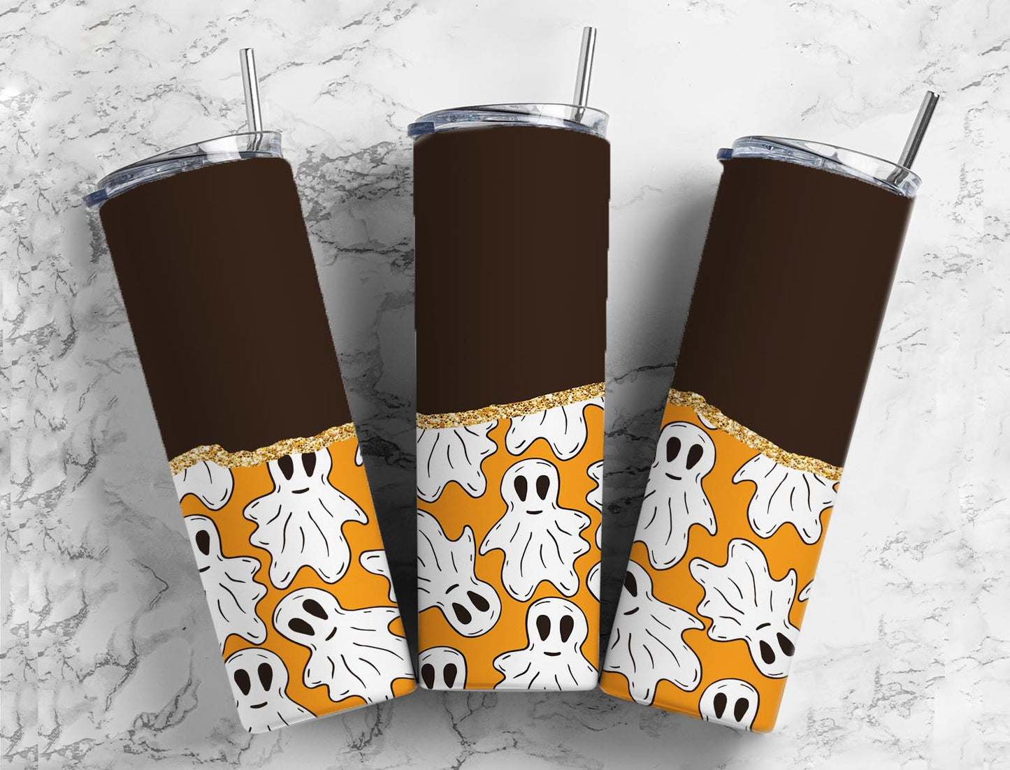 Split Gold Design- Brown & Orange Ghosts  Stainless Steel Tumbler