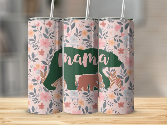 Floral Mama Bear Stainless Steel Tumbler