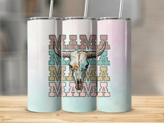 Bull Skull Mama Stainless Steel Tumbler