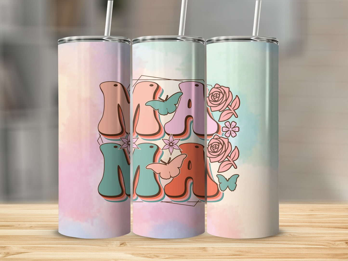 Mama W/Butterflies Stainless Steel Tumbler