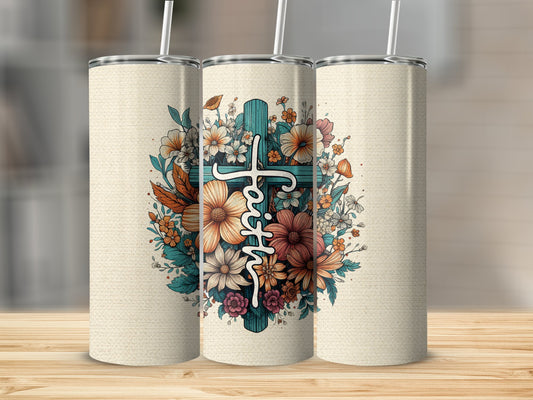 Floral Faith W/cross Stainless Steel Tumbler