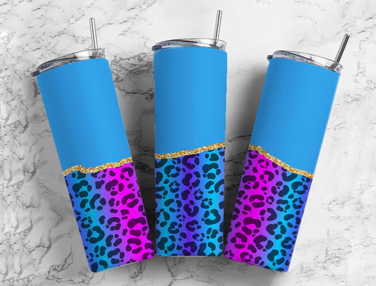 Split Gold Design-Blue/Ombre Cheetah Print Stainless Steel Tumbler