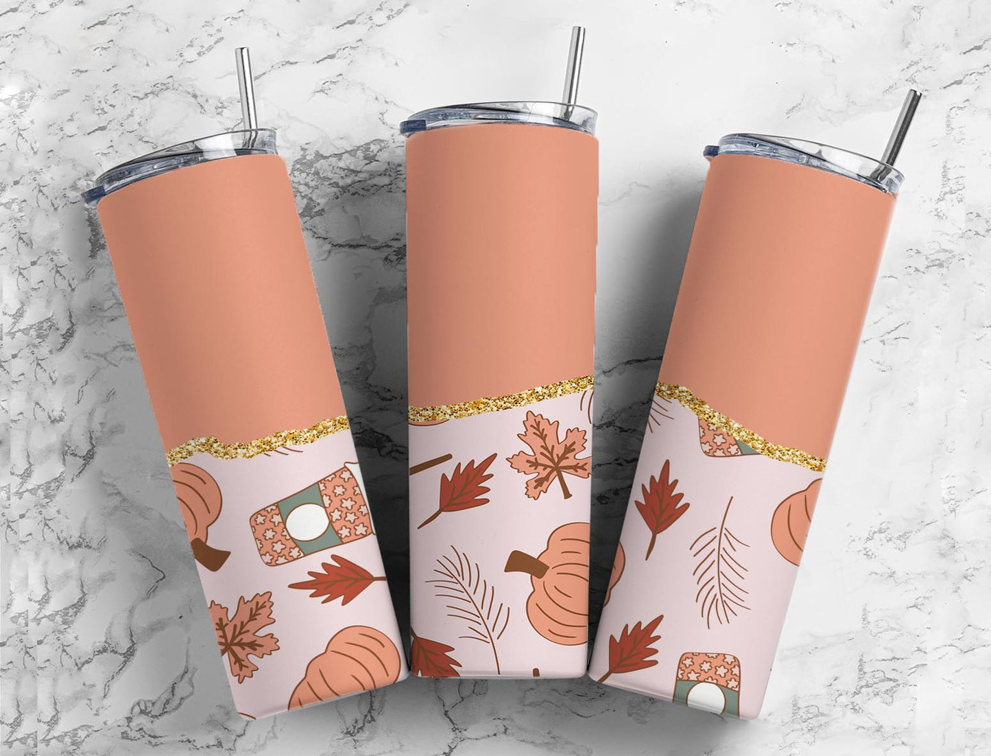 Split Gold Design- Fall/Pumpkins & Leaves Stainless Steel Tumbler