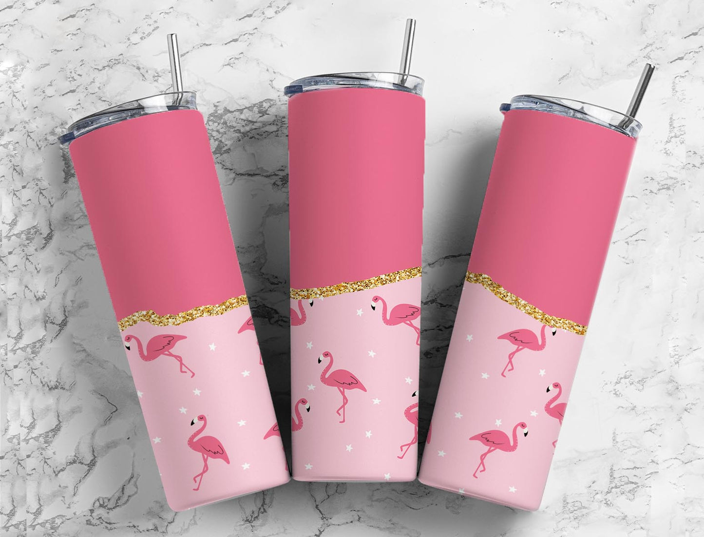 Split Gold Design- Pink Flamingo Stainless Steel Tumbler