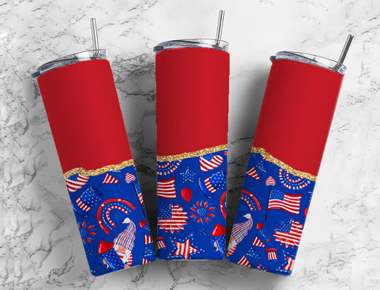 Split Gold Design-Gnome Fourth Of July Stainless Steel Tumbler