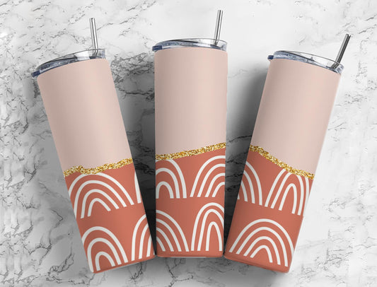 Split Gold Beige & Orange Boho Rainbow Stainless Steel Tumbler