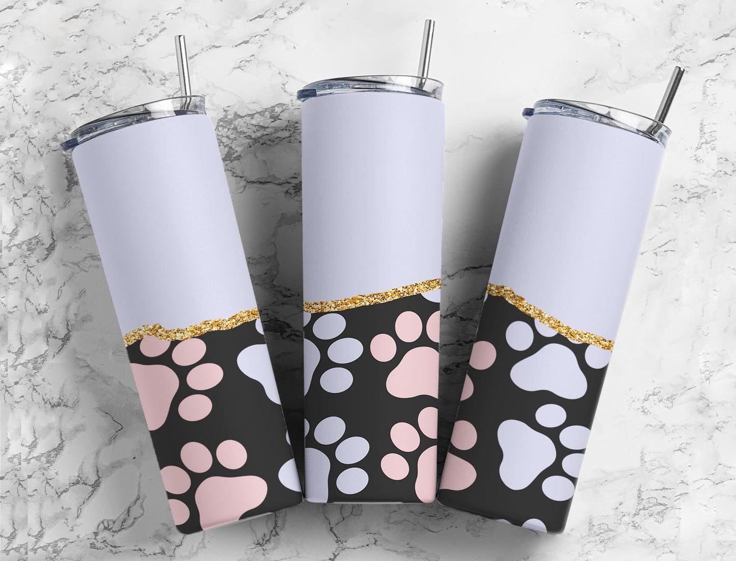 Split Gold Design-Pastel Paw Prints Stainless Steel Tumbler