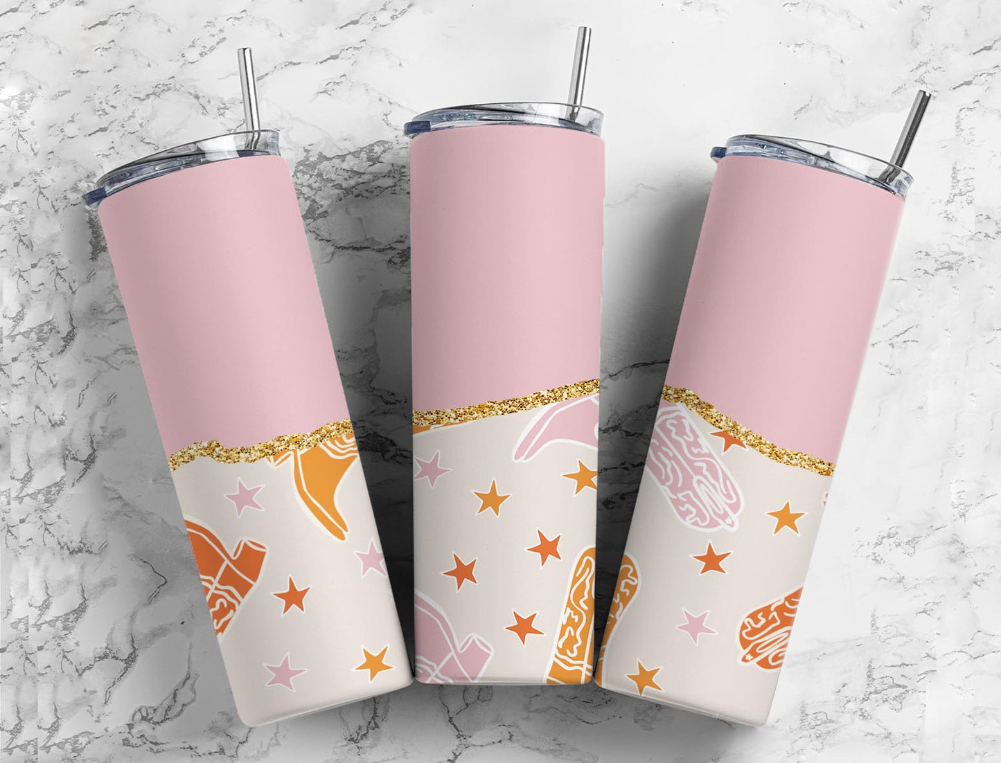 Split Gold Design-Pink Cowboy Boots Stainless Steel Tumbler