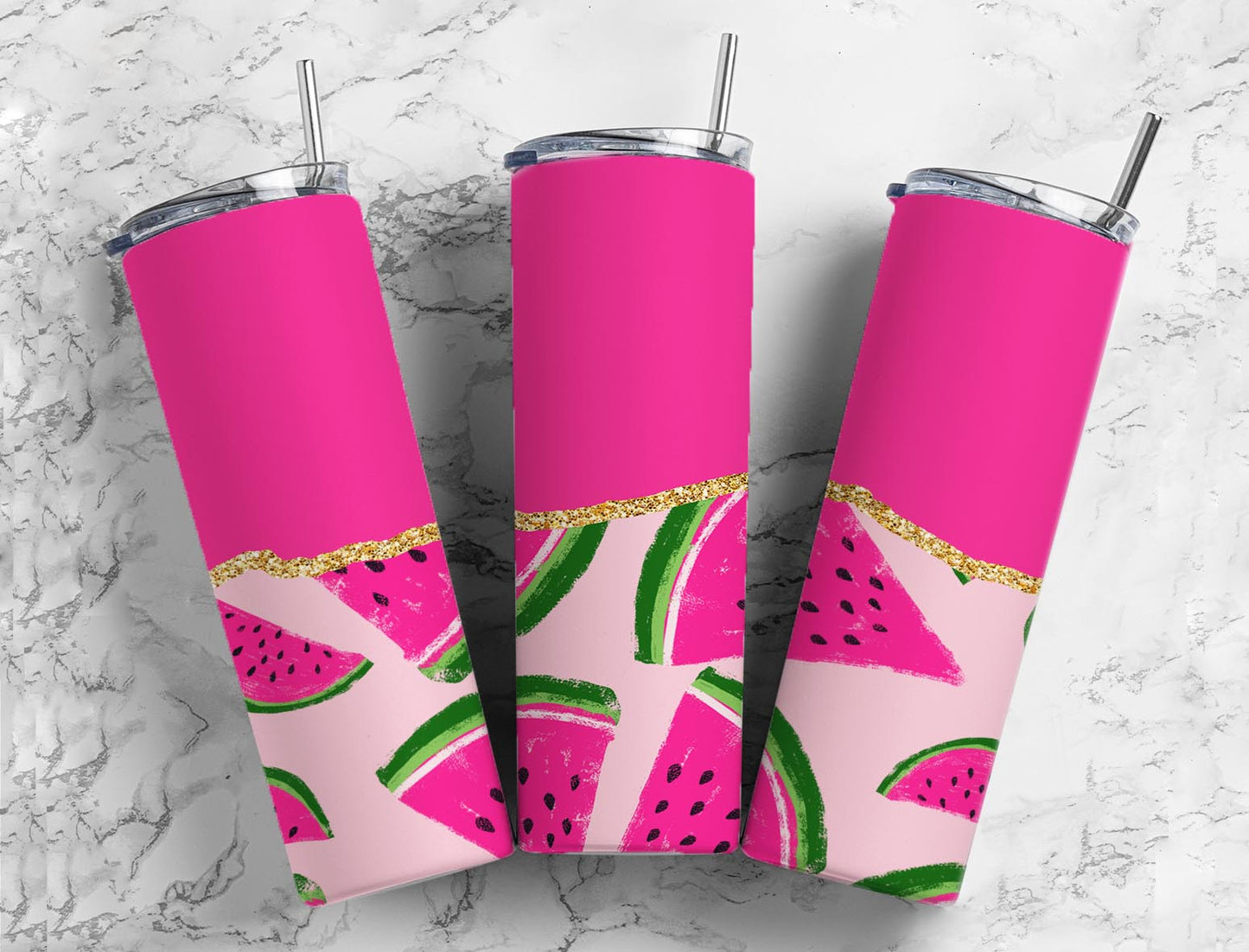 Split Gold Design- Pink Sliced Watermelon Stainless Steel Tumbler