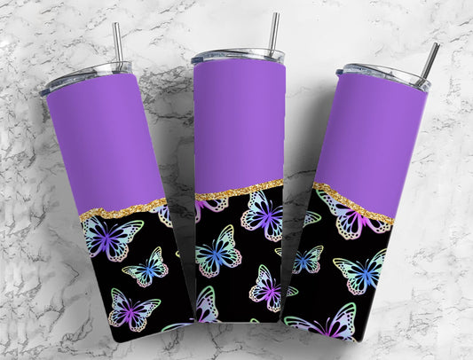 Split Gold Design- Purple/Black Stainless Steel Tumbler