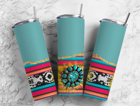 Split Gold Design-Serape/Turquoise Jewelry Stainless Steel Tumbler