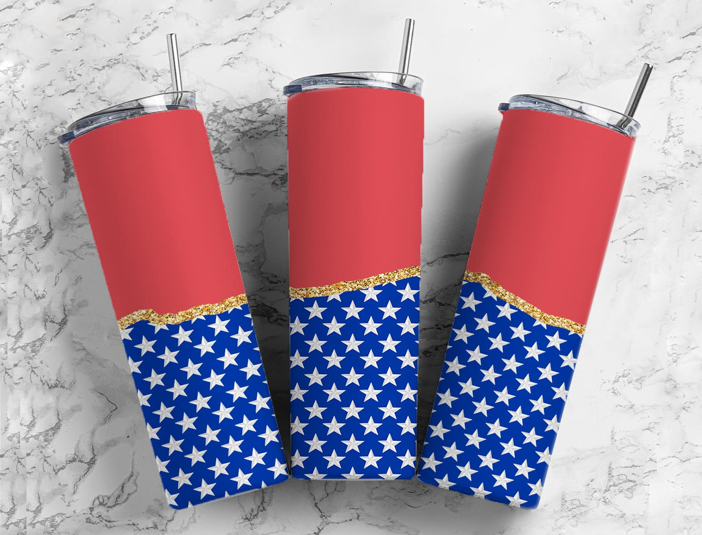 Split Gold Design- Stars/Red Stainless Steel Tumbler