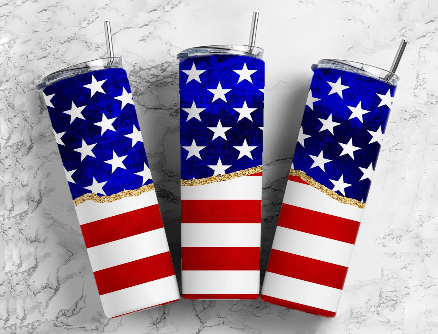 Split Gold Design-Stars & Stripes Stainless Steel Tumbler