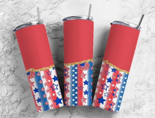 Split Gold Design-Stars & Sunflowers Fourth Of July Stainless Steel Tumbler