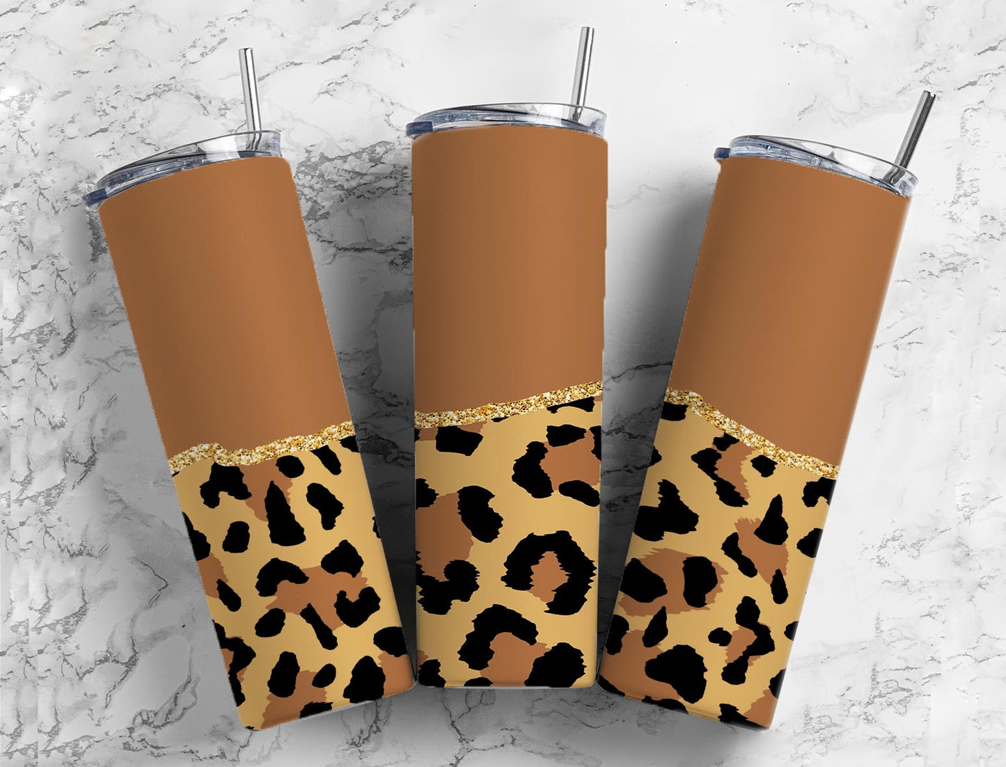 Split Gold Design- Brown/Cheetah Print Stainless Steel Tumbler