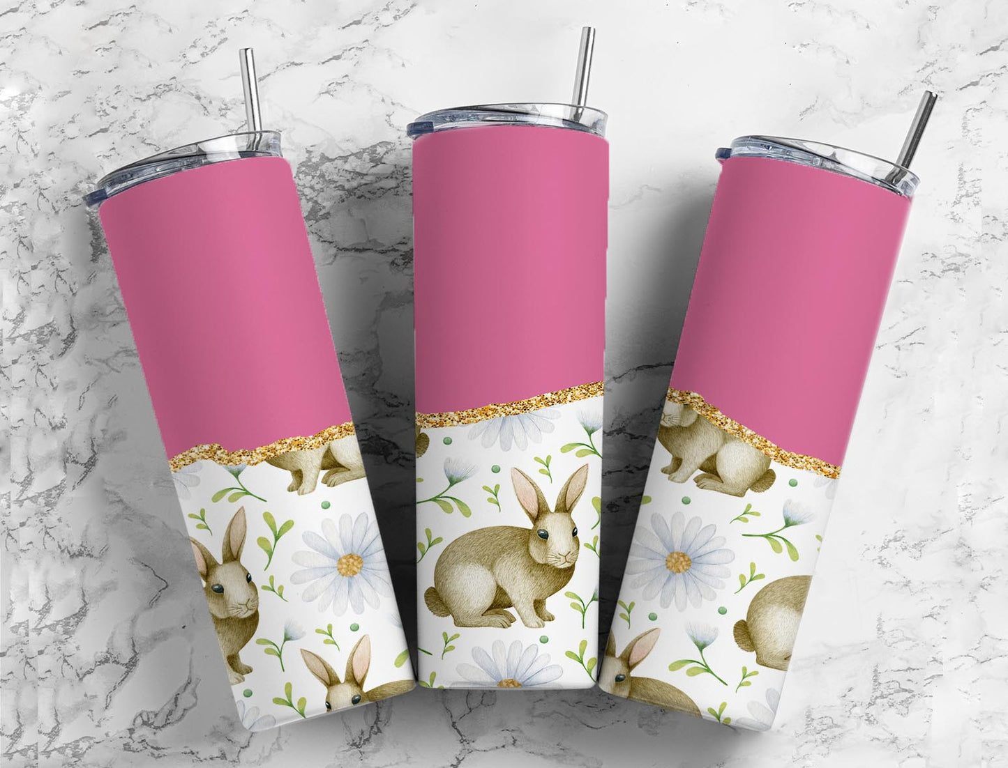 Split Gold Design-Pink/Bunny Stainless Steel Tumbler