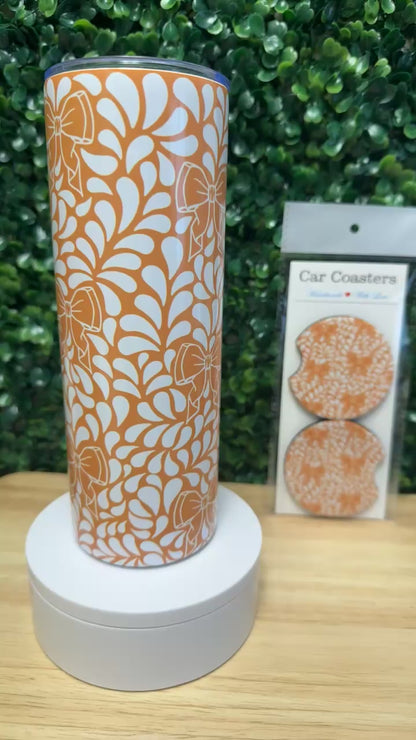 Orange Clay Talavera Bows Stainless Steel Tumbler & Matching Car Cup Coaster Set