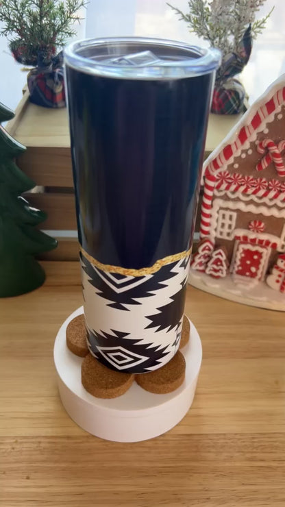 Black & White Aztec Pattern Stainless Steel Tumbler