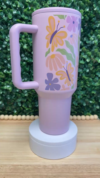 40oz Purple mushroom/flower stainless steel tumbler
