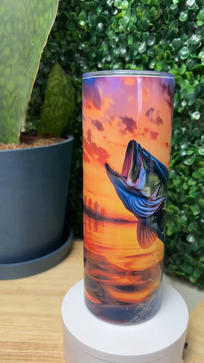 Bass Fish W/Sunset Stainless Steel Tumbler