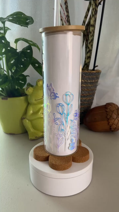 Wild Flowers with Bee & Butterfly Glass Tumbler