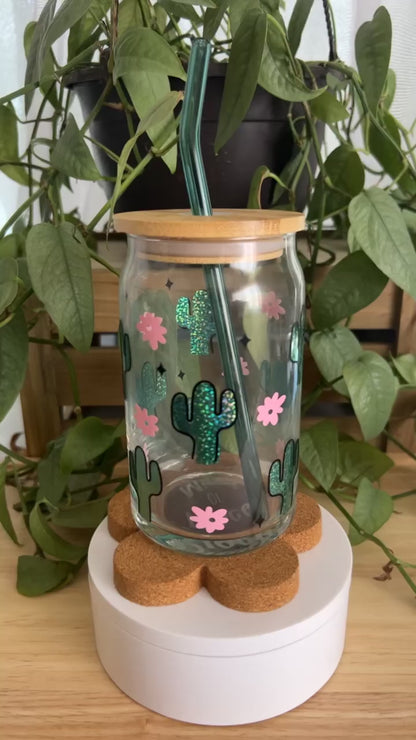 Cactus With Pink Frosted Glass